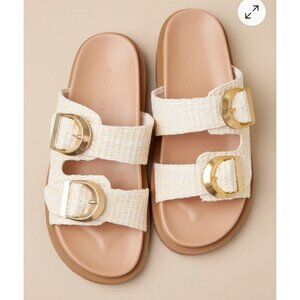 Billini Tayo Raffia Buckle Slide Sandals Natural Size 10 New Without Box
